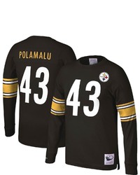 Mitchell & Ness Troy Polamalu Black Pittsburgh Ers Throwback Retired Player Name Number Long Sleeve Top