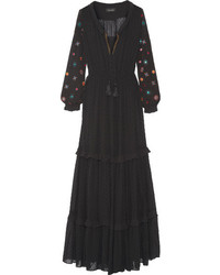 Saloni Alexia Embroidered Fil Coup Maxi Dress Black