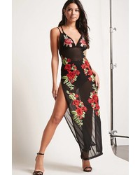 Forever 21 Embroidered Strappy Mesh Maxi Dress