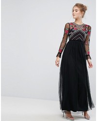 Frock And Frill Frock And Frill Premium Embroidered High Neck Long Sleeve Maxi Dress