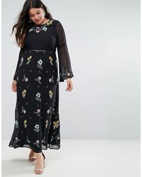 Frock And Frill Plus Frock And Frill Plus Embroidered Floral Maxi Dress With Fluted Sleeve