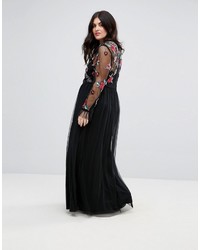 Frock And Frill Plus Frock And Frill Plus Premium Embroidered High Neck Long Sleeve Maxi Dress