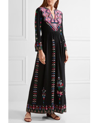 Ulla Johnson Irina Embroidered Silk Canvas Maxi Dress Black