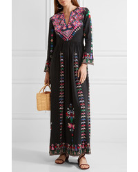 Ulla Johnson Irina Embroidered Silk Canvas Maxi Dress Black