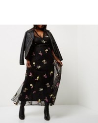 River Island Plus Black Floral Embroidered Maxi Dress