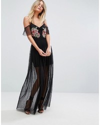 New Look Premium Dot Mesh Embroidered Maxi Dress