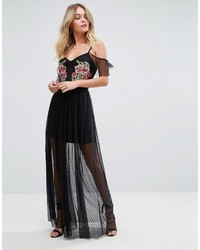 New Look Premium Dot Mesh Embroidered Maxi Dress