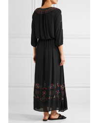 The Great Proade Embroidered Crepe Maxi Dress Black