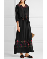 The Great Proade Embroidered Crepe Maxi Dress Black