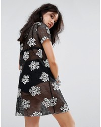 Glamorous T Shirt Dress In Embroidered Daisy Mesh