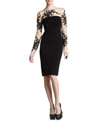 David Meister Long Sleeve Embroidered Jersey Dress