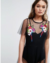 Boohoo Parrot Embroidered Mesh Dress
