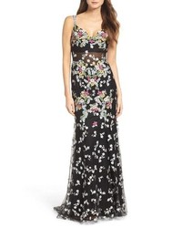 Mac Duggal Embroidered Mesh Gown