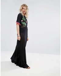 Boohoo Parrot Embroidered Mesh Maxi Dress