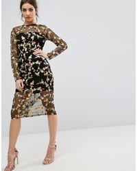 PrettyLittleThing Embroidered Mesh Midi Dress