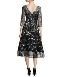 Kay Unger Embroidered Midi Dress