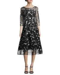Kay Unger Embroidered Midi Dress