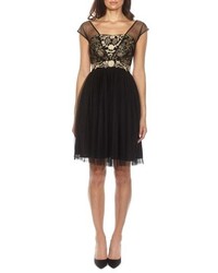 Lace & Beads Embroidered Mesh Skater Dress
