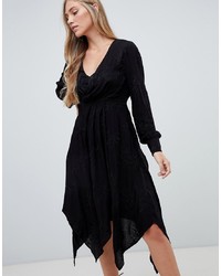 Forever New Embroidered Midi Wrap Dress In Black