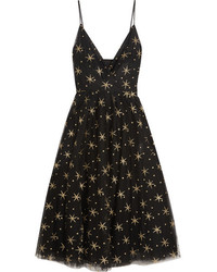 Valentino Glittered Embroidered Tulle Midi Dress Black