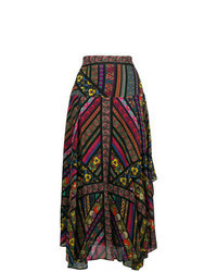 Black Embroidered Midi Skirt