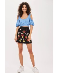 Topshop Floral Embroidered Mini Skirt