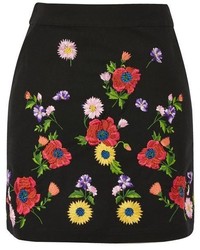 Topshop Floral Embroidered Mini Skirt