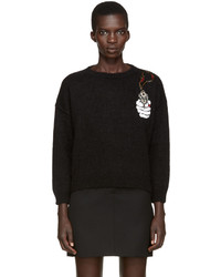 Black Embroidered Mohair Crew-neck Sweater