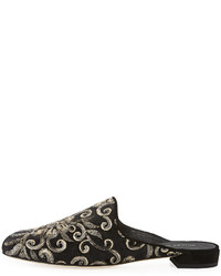Stuart Weitzman Pipe Mulearky Flat Embroidered Mule Black
