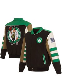 JH DESIGN Black Boston Celtics Stripe Colorblock Nylon Reversible Full Snap Jacket