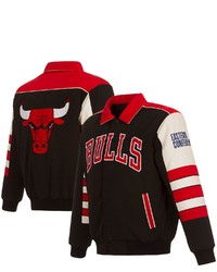 JH DESIGN Black Chicago Bulls Stripe Colorblock Nylon Reversible Full Snap Jacket