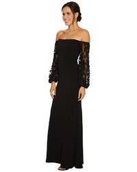 Laundry by Shelli Segal Off The Shoulder Gown With Applique Sleeve Dress