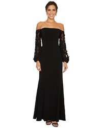 Laundry by Shelli Segal Off The Shoulder Gown With Applique Sleeve Dress