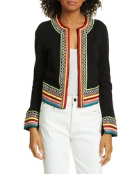 Alice + Olivia Embroidered Detail Open Cotton Cardigan