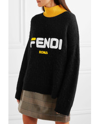 Fendi Embroidered Wool And Cashmere Blend Turtleneck Sweater