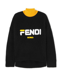 Fendi Embroidered Wool And Cashmere Blend Turtleneck Sweater