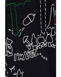 Mira Mikati Dot To Dot Embroidered Cotton Blend Twill Straight Leg Pants Black