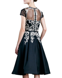 Pamella Roland Embroidered Sheer Sleeve Party Dress