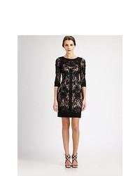 Sue Wong Embroidered Lace Dress Black Nude