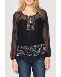Black Embroidered Peasant Blouse