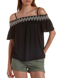 Charlotte Russe Embroidered Cold Shoulder Peasant Top