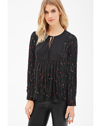 Forever 21 Contemporary Quilted Panel Peasant Blouse