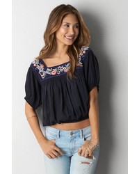 American Eagle Outfitters Embroidered Peasant Shirt