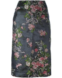 Black Embroidered Pencil Skirt