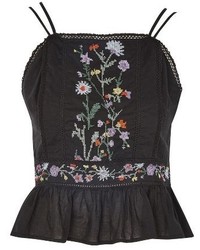 Topshop Embroidered Peplum Top