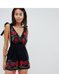 Asos Tall Asos Design Tall Western Embroidered Plunge Beach Playsuitred