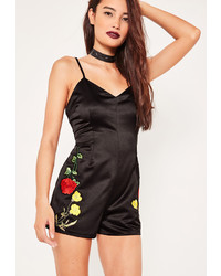 Missguided Black Embroidered Badge Strappy Playsuit