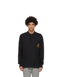 Dolce and Gabbana Black Mixed Knit Polo