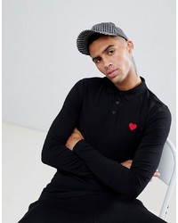 ASOS DESIGN Long Sleeve Muscle Fit Polo With Heart Embroidery