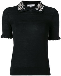 Carven Embroidered Collar Polo Top